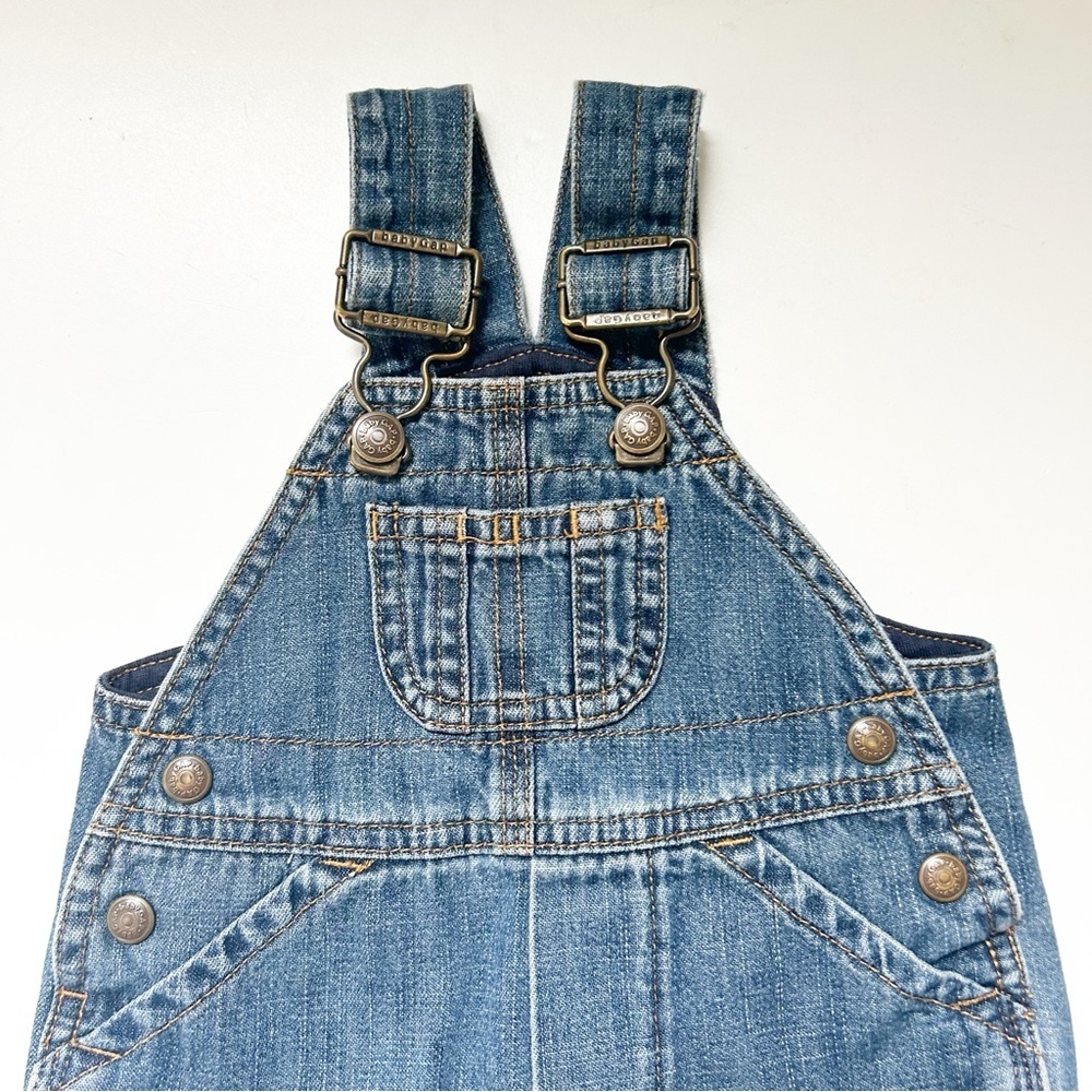 Vintage Baby GAP Blue Lined Denim Overall Shorts Beach Vacation Summer Spring - Picture 2 of 10